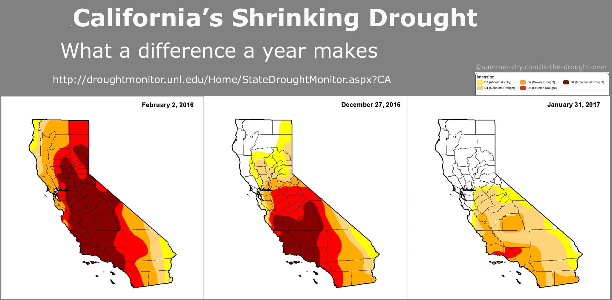 California drought map January 31 2016 - Feb 2 2017;